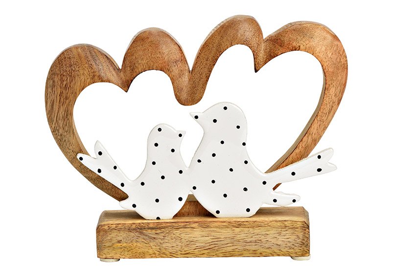 Display hart, vogel gemaakt van mangohout naturel, wit (B/H/D) 19x15x5cm