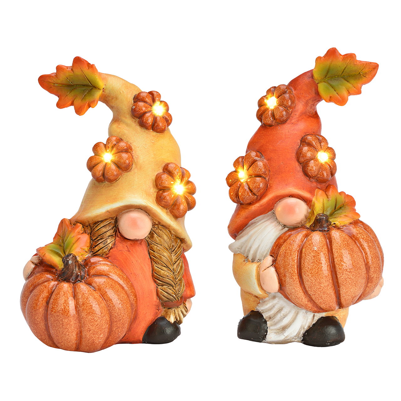 Wichtel mit LED Kürbis aus Polyester Orange 2-fach sortiert (B/H/T) 10x17x8cm Figur, Pflanze, Produzieren, Kürbis, Gemüse