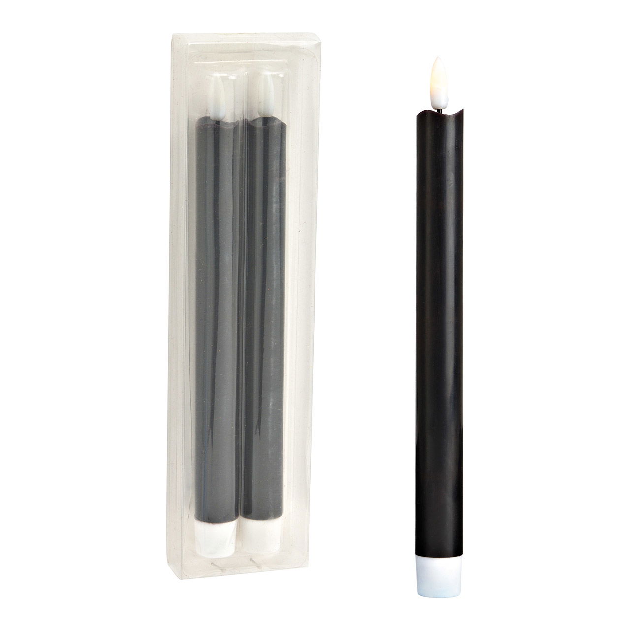 Set de 2 bougies LED, en cire noire (L/H/P) 2x23x2cm