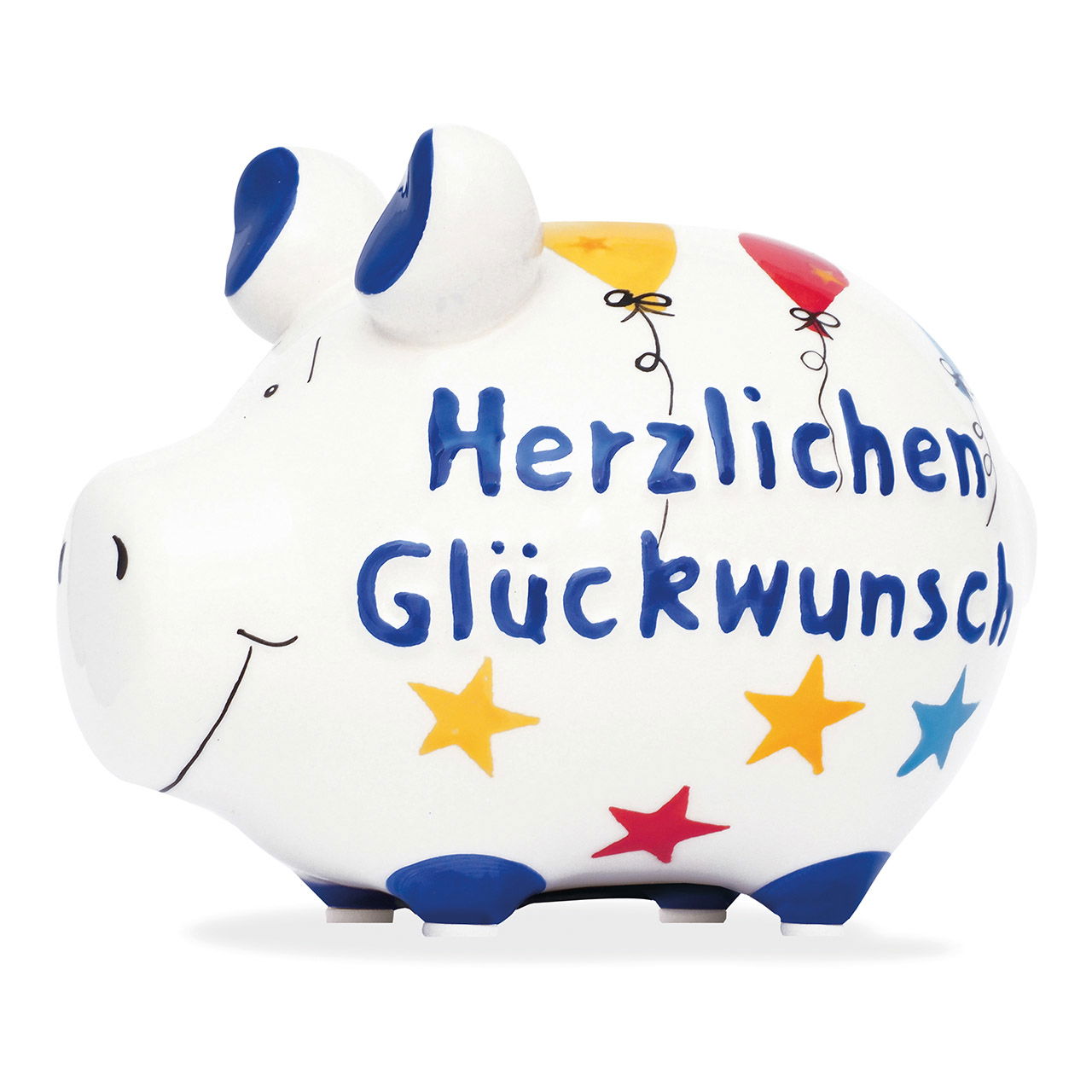 KCG Sparschwein "Herzlichen Glückwunsch" aus Keramik, Bunt (B/H/T) 12,5x9x9 cm Kleinschwein Sparschwein