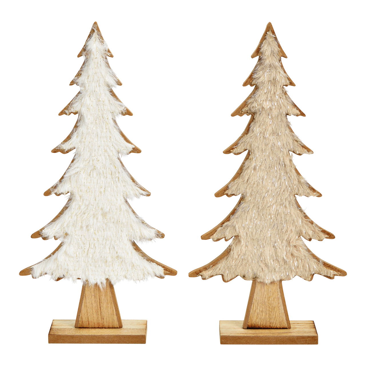 Sapin en bois, textile blanc, marron 2 fois, (L/H/P) 15x31x5cm