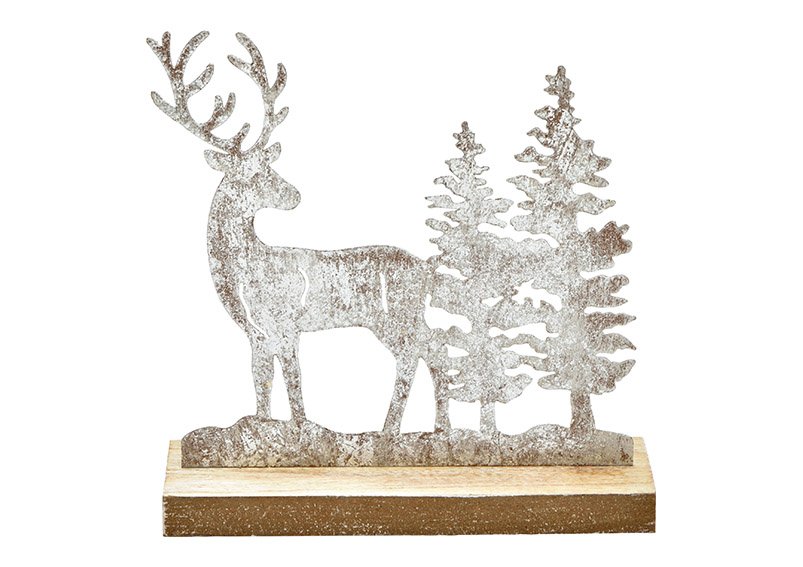 Deer, tree, made of wood/metal silver (W/H/D) 18x17x6cm