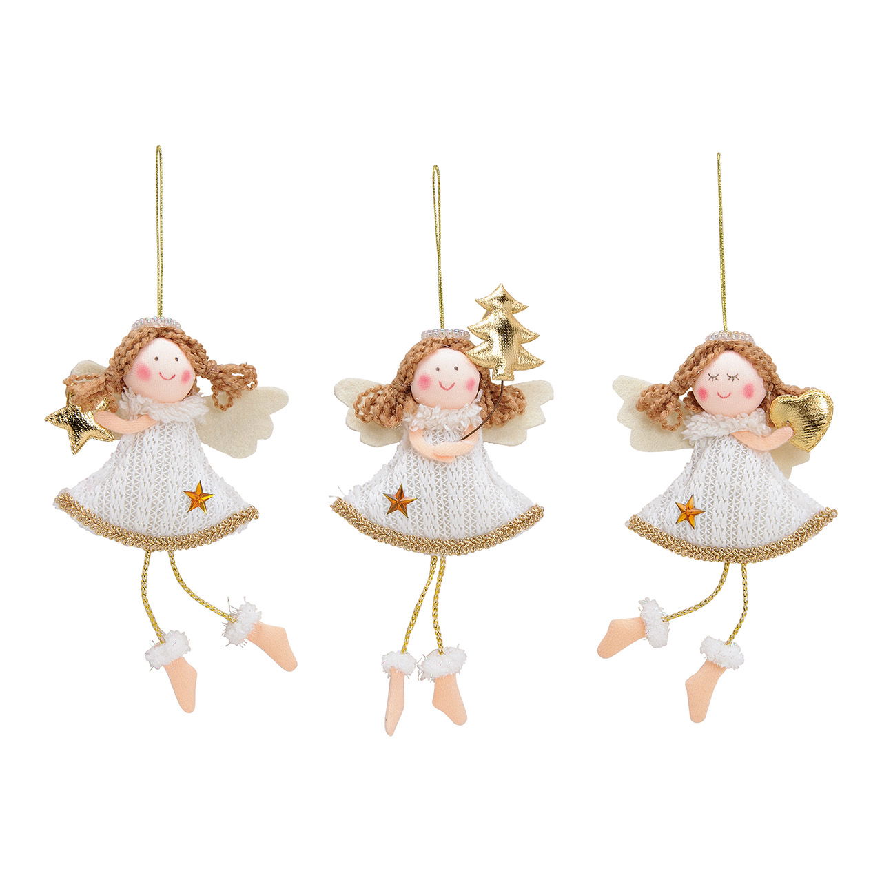 Pendentif de Noël ange en tissu, 3 fois, or/blanc (L/H/P) 10x15x2cm Pendentif de Noël ange en tissu, 3 fois, or/blanc (L/H/P) 10x15x2cm