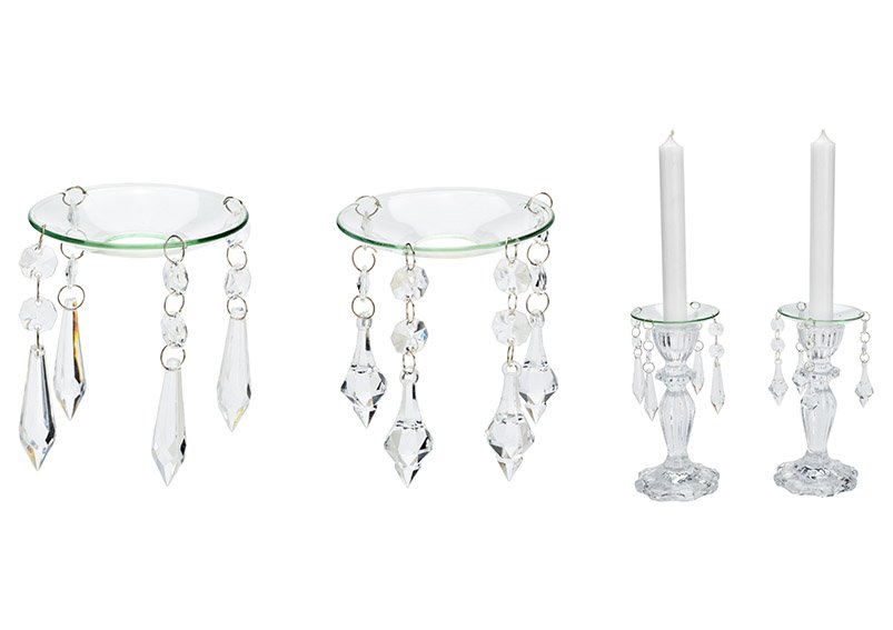 Raccoglitore di gocce per candele a bastoncino 2,4cm Ø, vetro/plastica, trasparente 2 volte, (L/H/D) 8x9x8cm