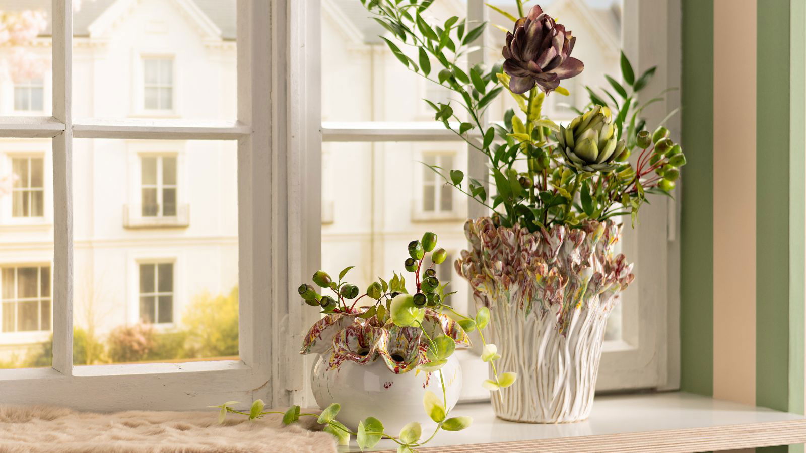 pflanzen, vase, succulent, fensterbank, dekoration