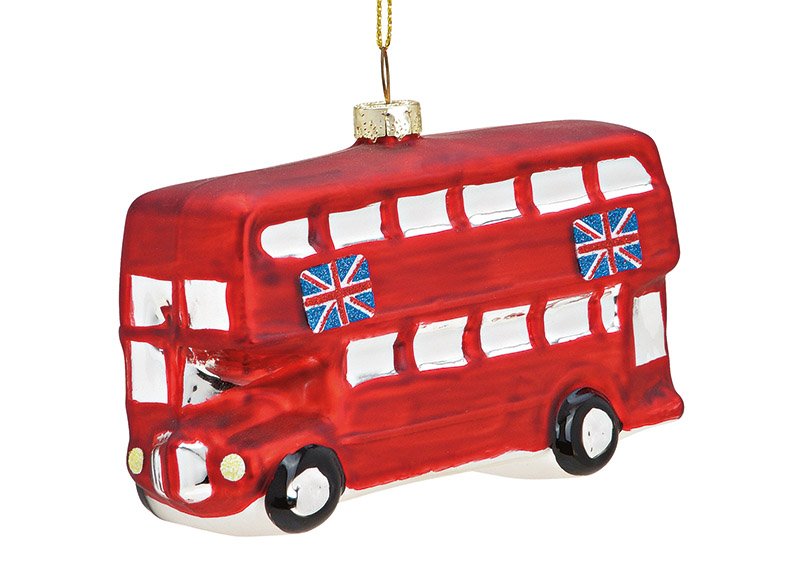 Pendentif de Noël London Bus en verre Rouge (L/H/P) 11x7x4cm