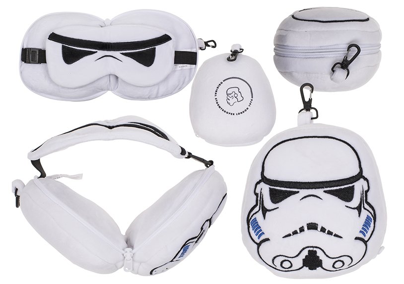 Cuscino da viaggio in peluche per bambini con maschera per gli occhi The Original Stormtrooper, in tessuto bianco (L/H/D) 14x14x9cm