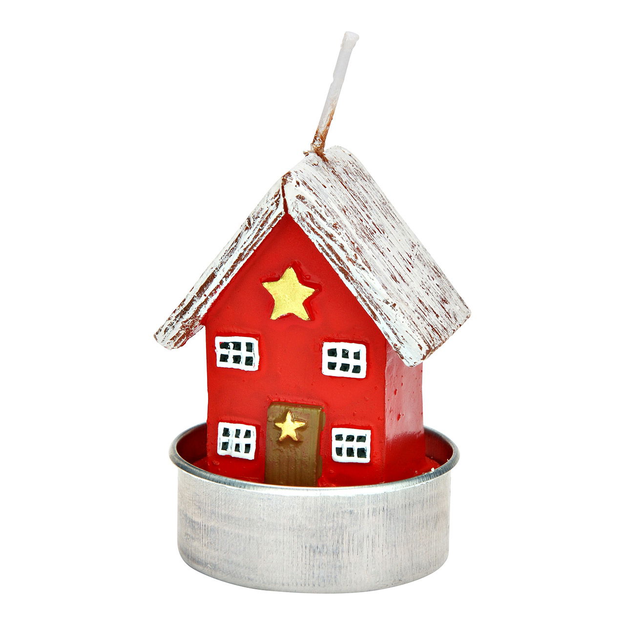 Teelicht mit Haus aus Wachs, 6er-Set, Rot (B/H/T) 4x5x4cm/14x6x9cm