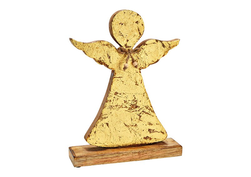 Aufsteller Engel aus Mangoholz Gold (B/H/T) 25x33x7cm