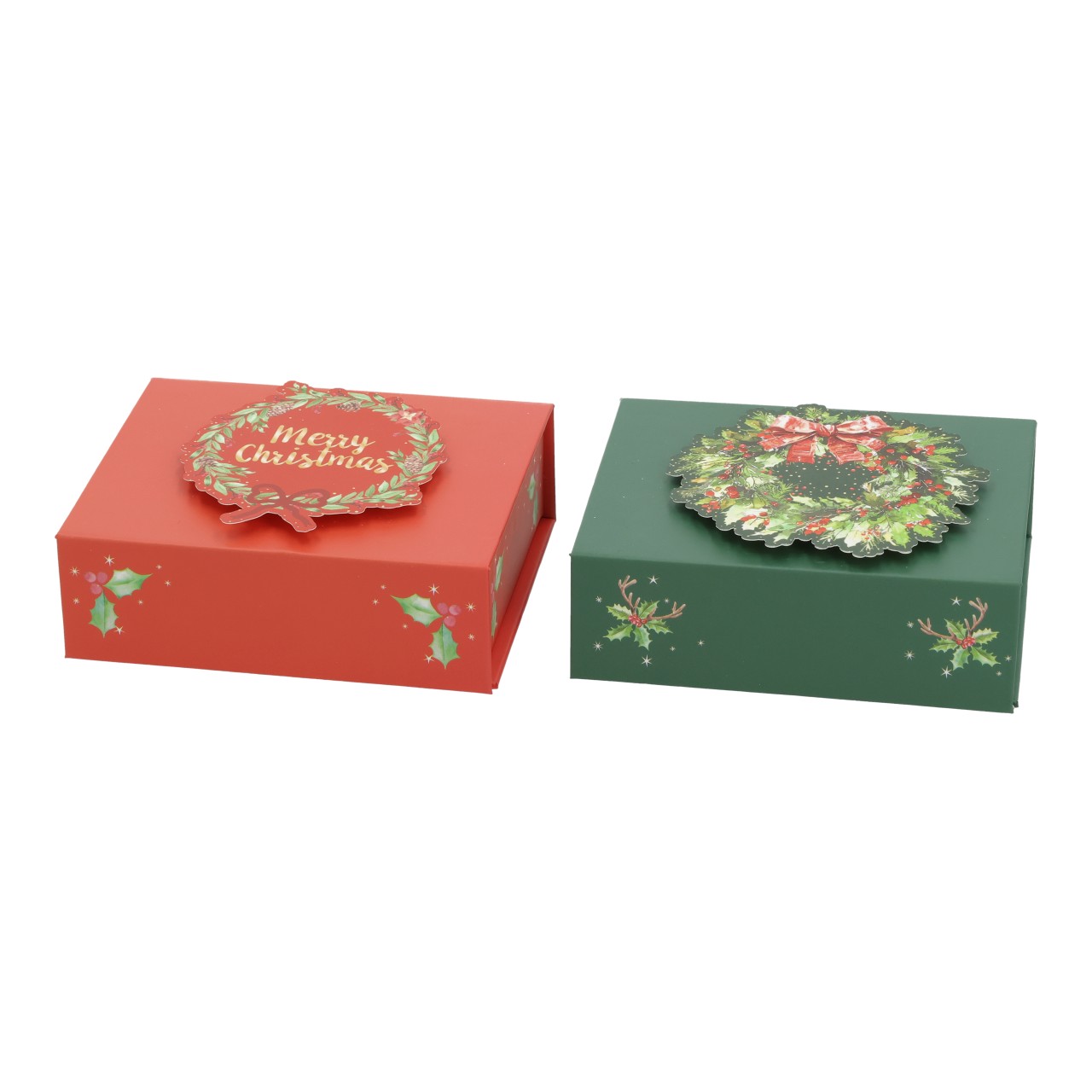 Geschenkbox, Spieluhr Weihnachtskranz Dekor aus Papier/Pappe Bunt 2-fach sortiert (B/H/T) 11x4x9cm inkl. 3xLR44 Kiste