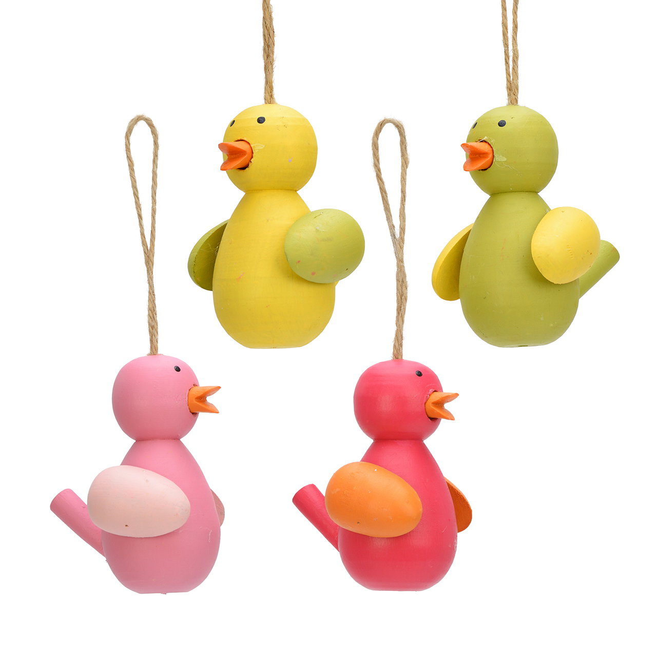 holzvogel, hänger, bast, gelb, pink