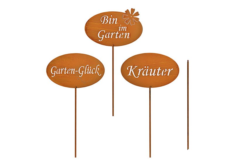 Stecker rostig Finish, Kräuter, Garten-Glück, Bin im Garten, aus Metall Braun 3-fach, (B/H) 30x114cm