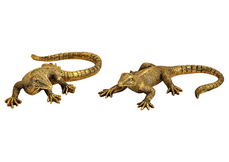 Poly gold lizard 2-fold, (W/H/D) 14x4x9cm