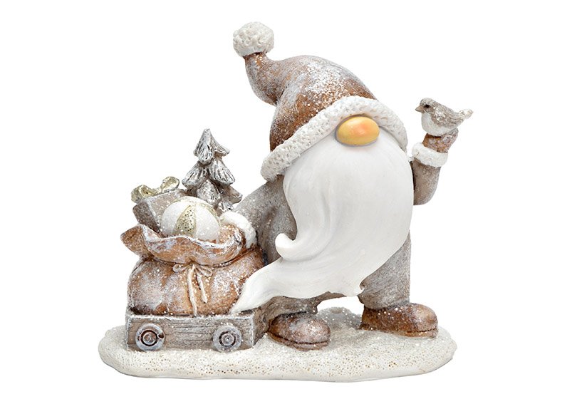 Santa Claus with gifts from poly white, beige (W/H/D) 12x11x6cm