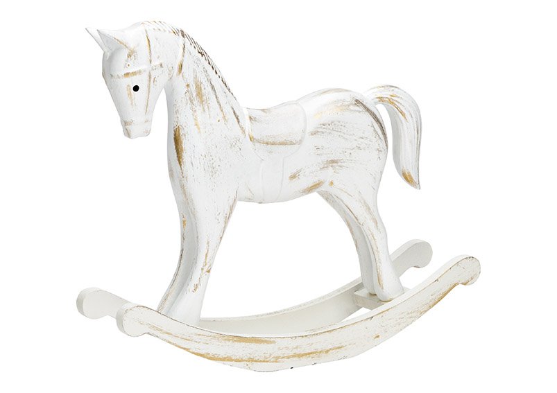 Cavallo a dondolo in legno Bianco, oro (c/h/d) 26x22x6cm