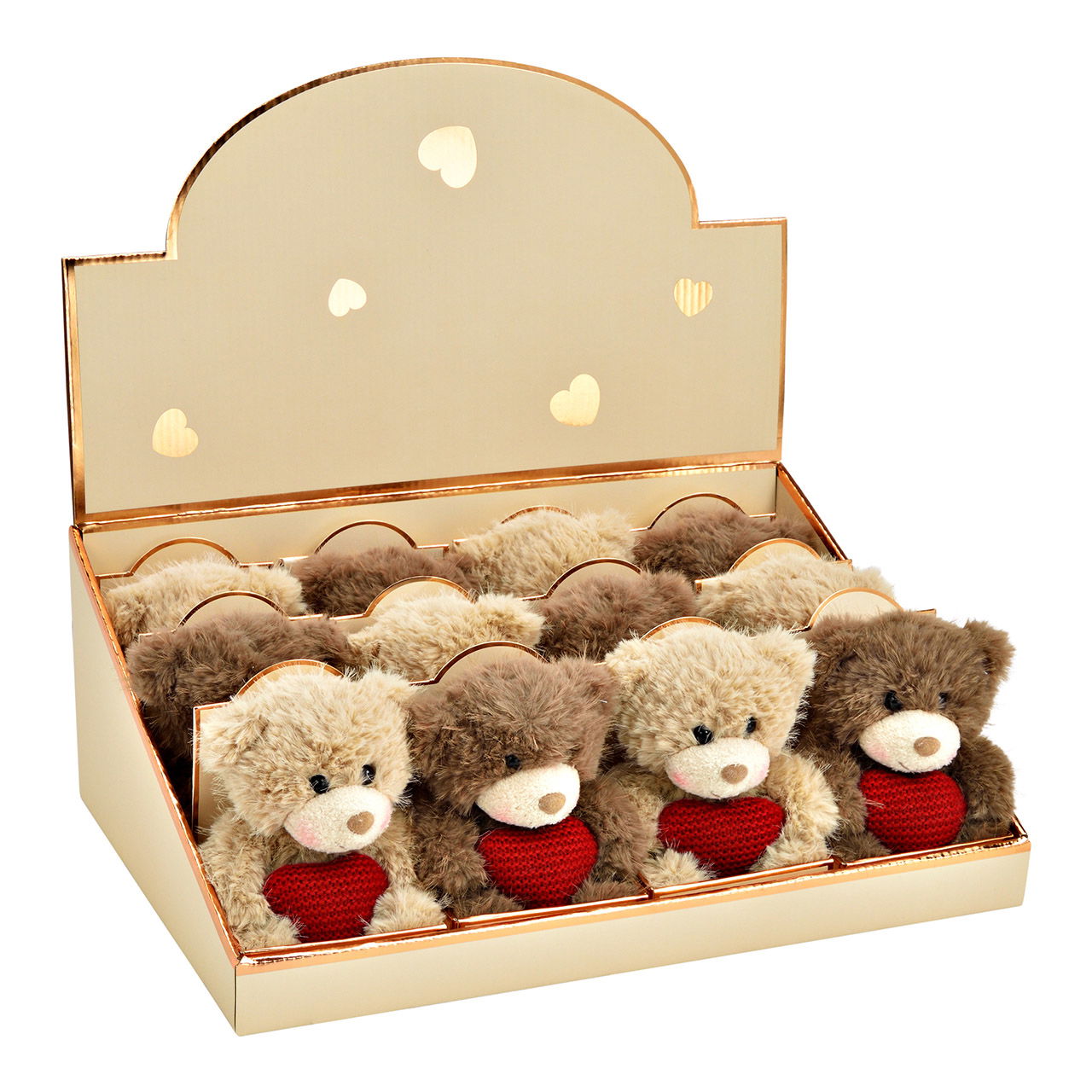 Orso con cuore in peluche 2 pieghe, marrone/beige (L/H/D) 9x13x9cm Orso con cuore in peluche 2 pieghe, marrone/beige (L/H/D) 9x13x9cm