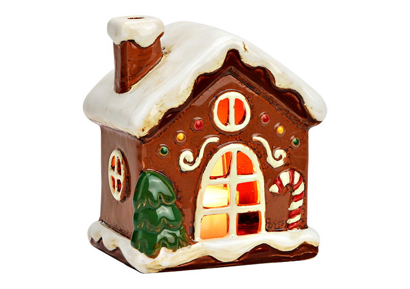 Stoneware lantern house colorful (W/H/D) 12x14x9cm