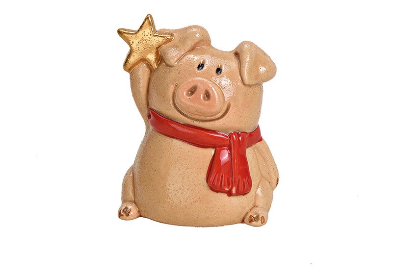Cochon avec étoile en céramique Beige (L/H/P) 8x9x6cm