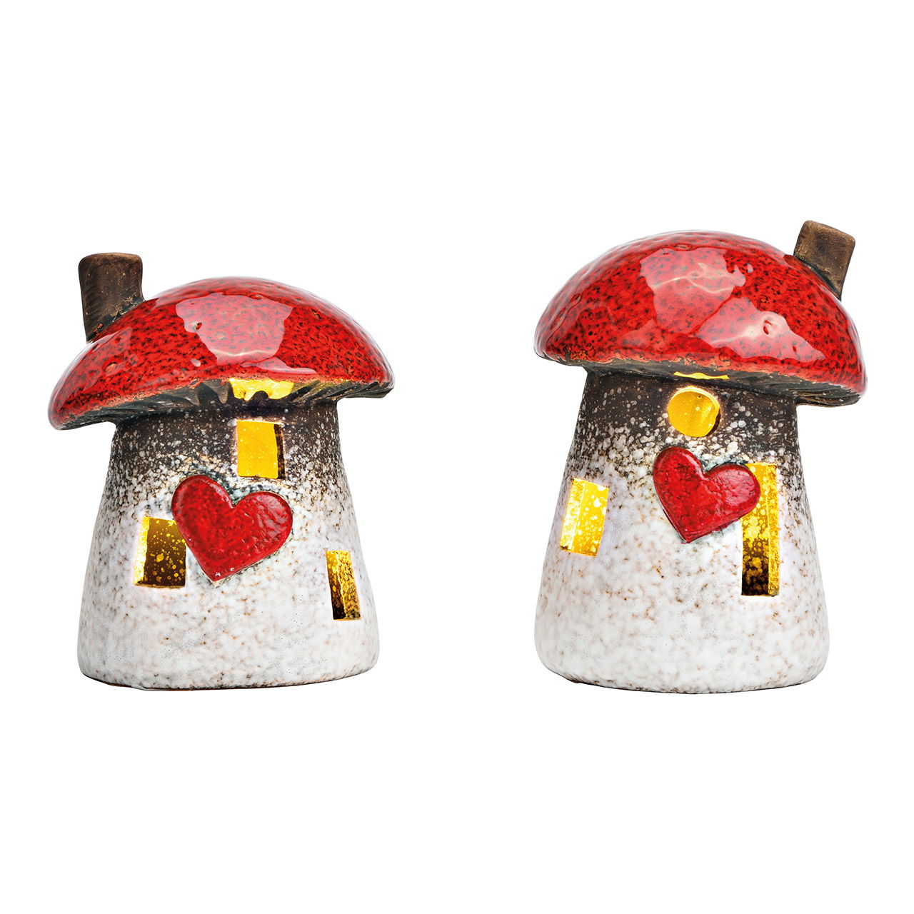 LED lantern mushroom made of ceramic, 2-fold, red/white (W/H/D) 8x11x8 cm