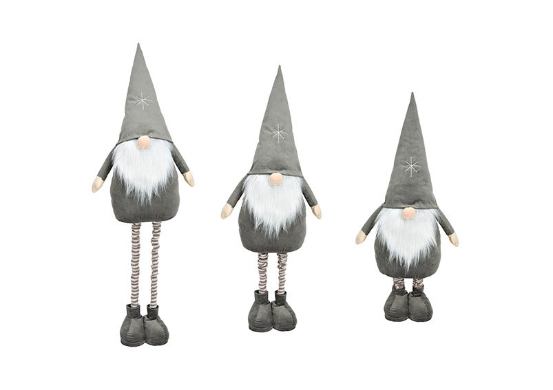 Gnome with telescopic legs made of textile Gray (W/H/D) 27x67x17cm / 27x100x17cm