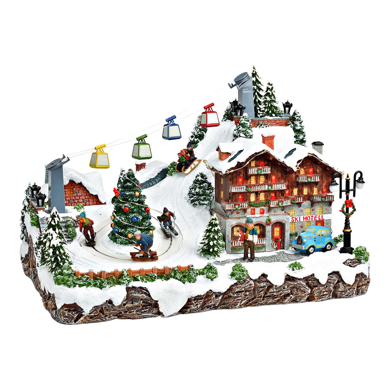 Scène de vents avec lumière, musique, mouvement. Patineur en poly, multicolore (L/H/P) 46x32x32cm fonctionnant à l'adaptateur Person