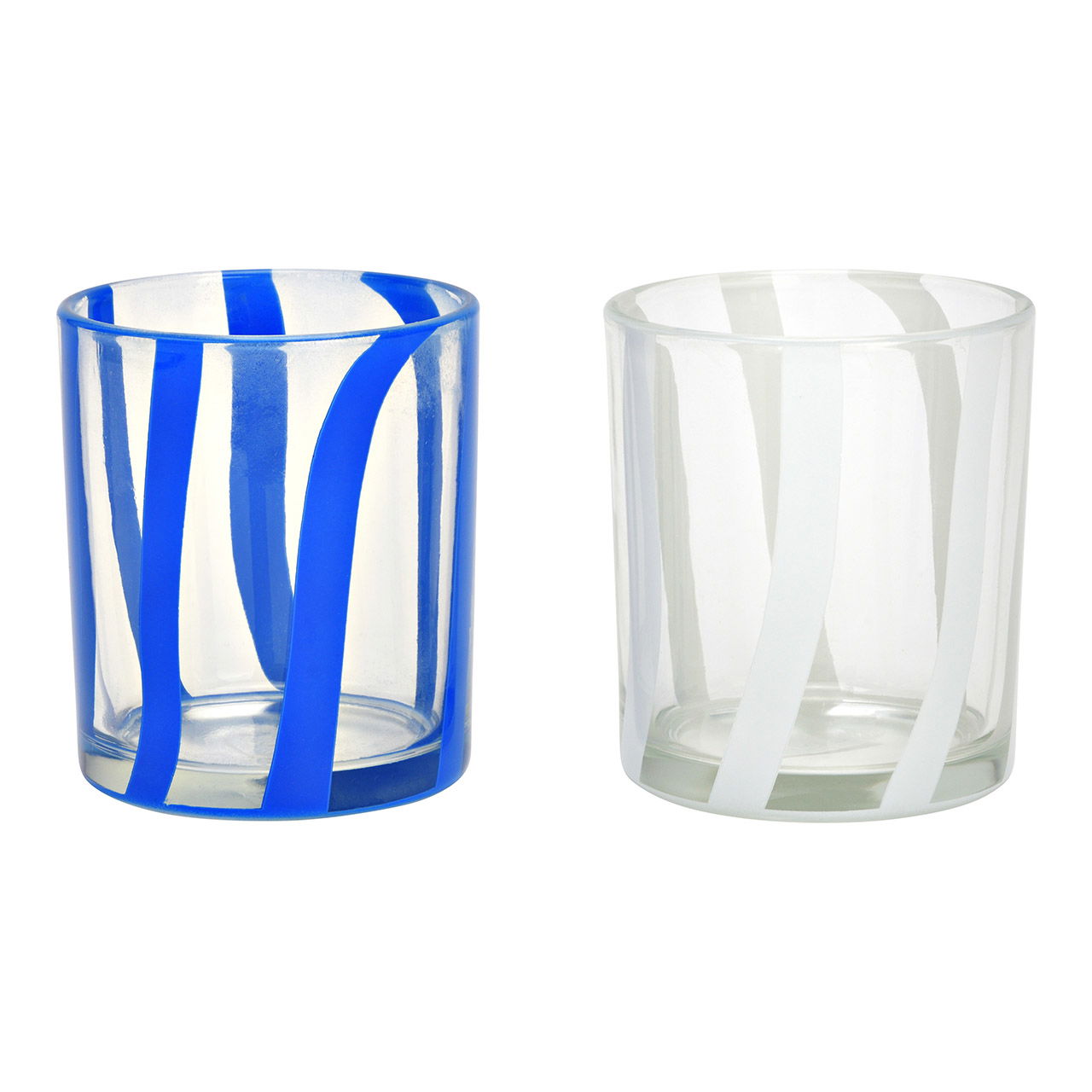 Windlicht gestreift aus Glas 2-fach, Transparent/Blau/Weiß (B/H/T) 9x10x9cm