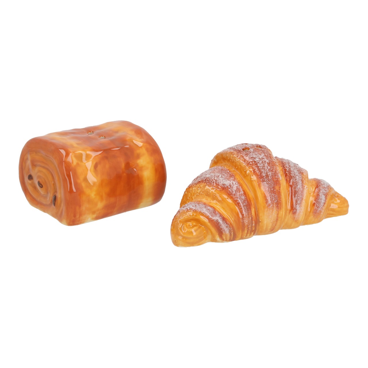 Zout- en peperstrooiers 6x5x4 cm van porselein, bruin, set van 2 (B/H/D) 10x5x4 cm Künstliches Gebäck, Croissant, Blätterteig, Karamellfarben, Backware