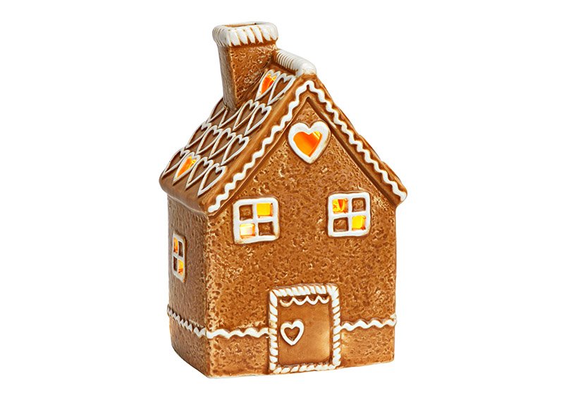 Photophore maison en pain d'épices en céramique marron (L/H/P) 10x16x8cm