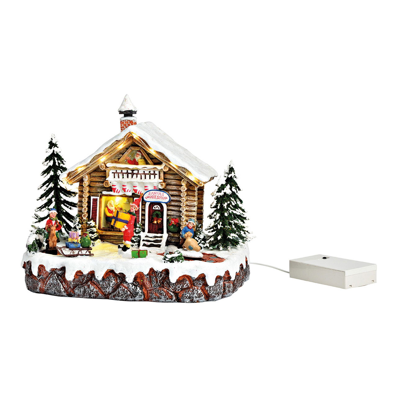 Winterszene Santas Workshop mit LED Licht, bewegliche Figur aus Poly bunt (B/H/T) 23x19x17cm Batteriebetrieb 3xAA nicht enthalten