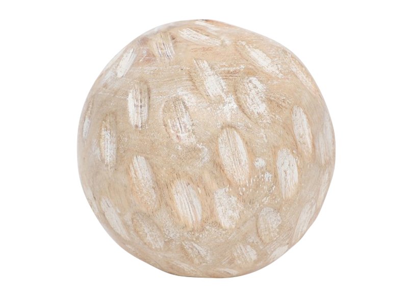 Boule en bois de manguier blanc (L/H/P) 10x10x10cm