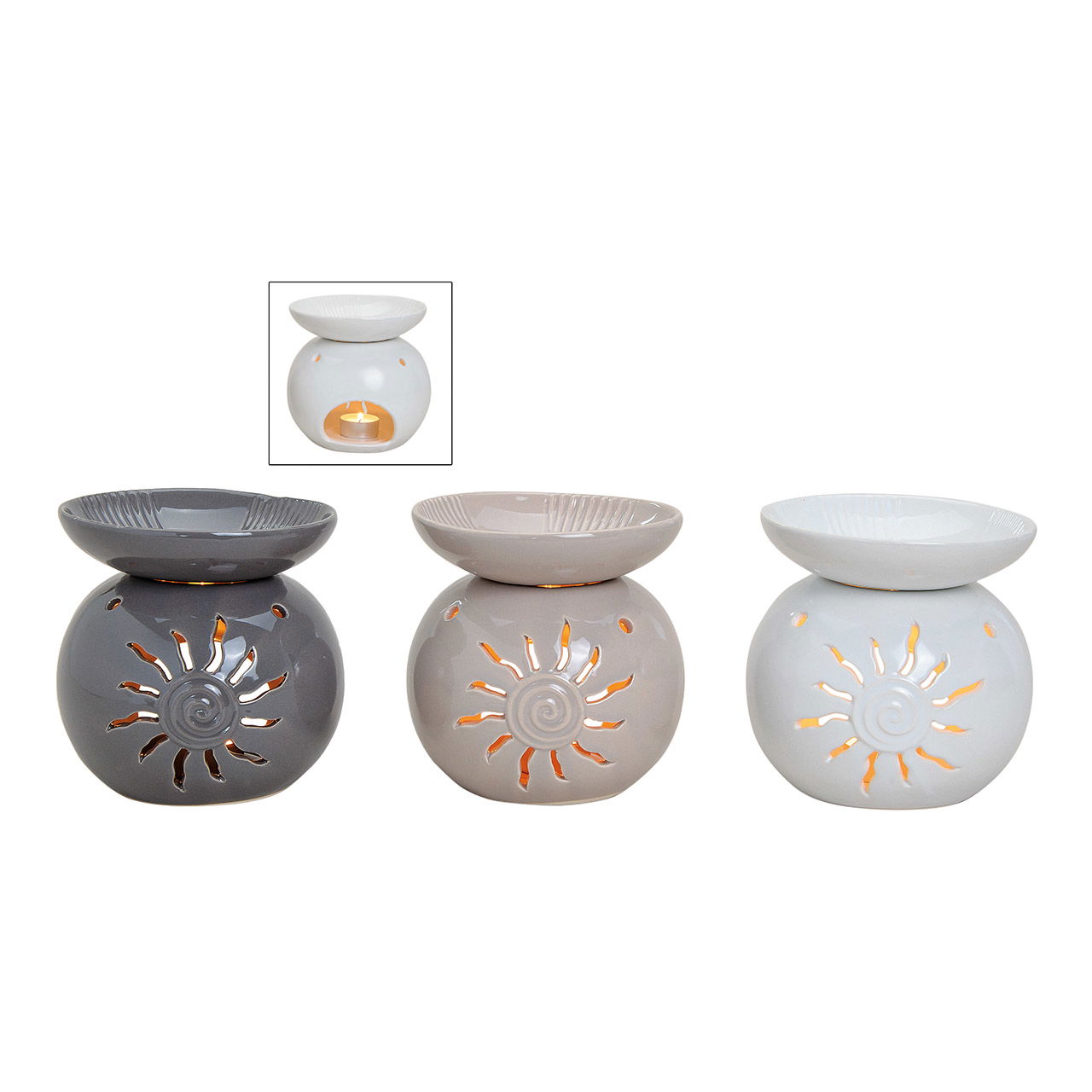 Fragrance lamp sun made of ceramic, 3 assorted (W/H/D) 13x13x13 cm