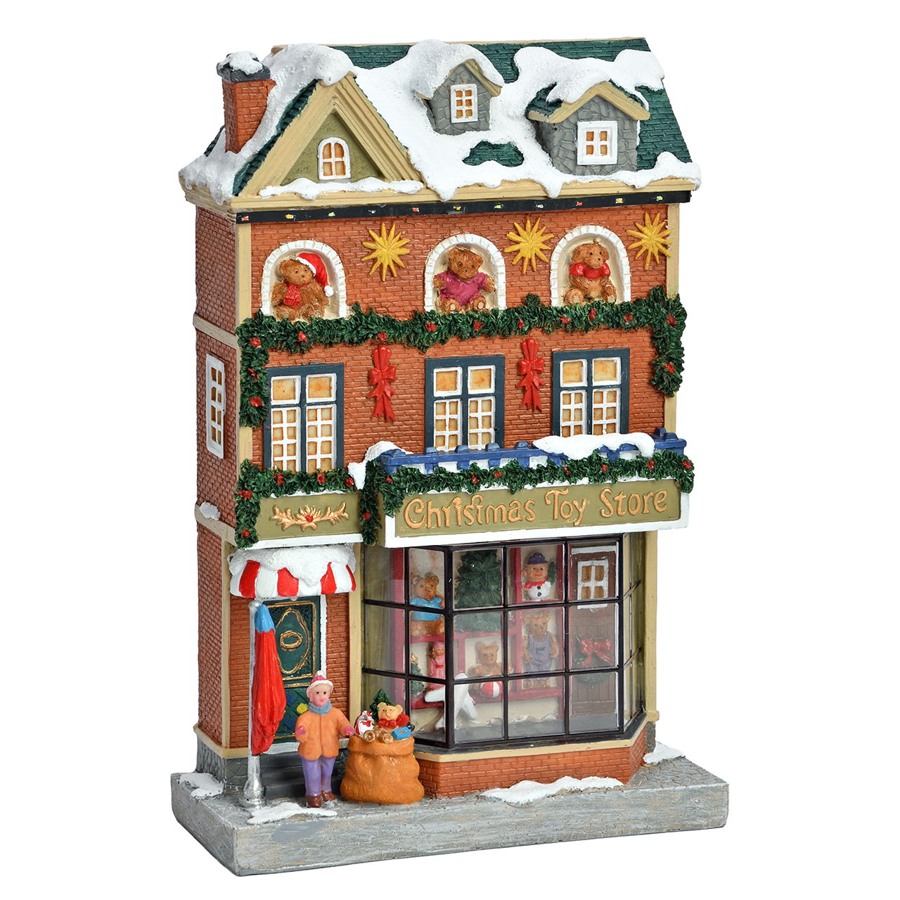 Vetrina natalizia con poli LED colorati (W/H/D) 16,7x25x7,5 cm adattatore IP44, escl. 3xAAA Essen, Süßigkeiten, Gebäude, Person, Plätzchen