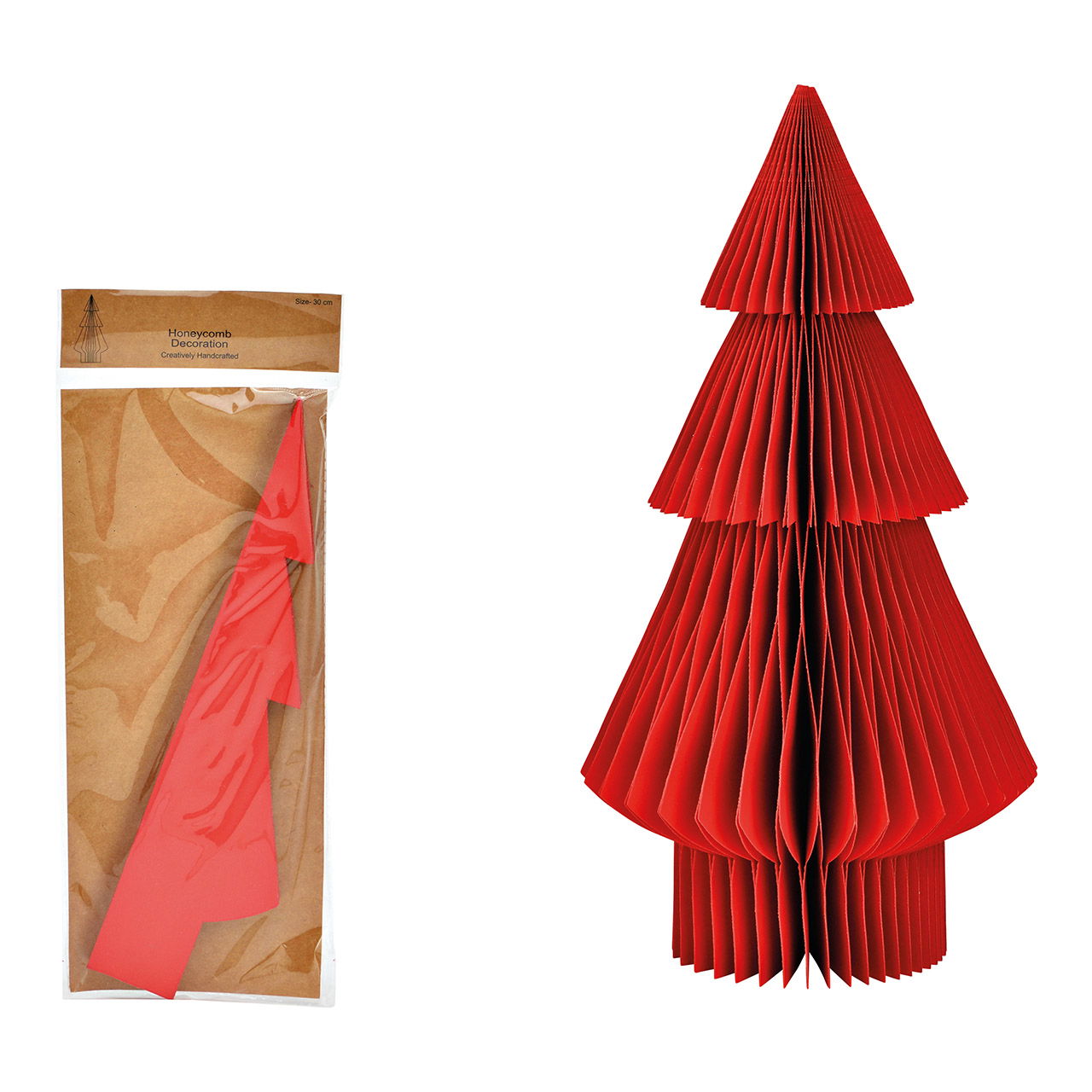 Albero di Natale a nido d'ape in carta/cartone rosso (L/H/D) 15x30x15cm