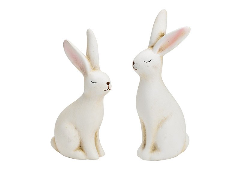 Coniglietto in ceramica bianca 2 pieghe, (L/H/D) 6x16x4cm 4x14x8cm