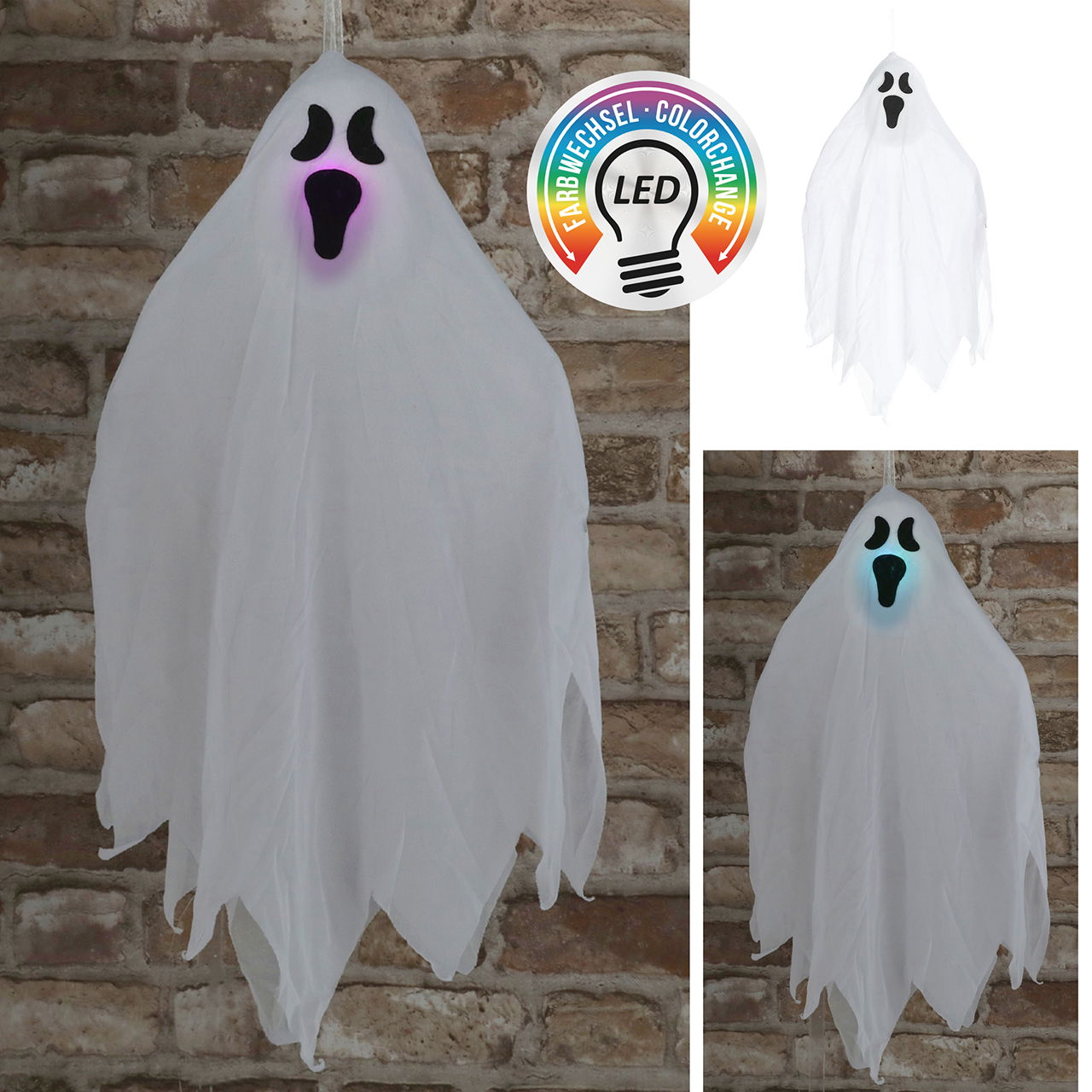 LED ghost for hanging (incl. 3x AG3) made of plastic, approx. 50cm