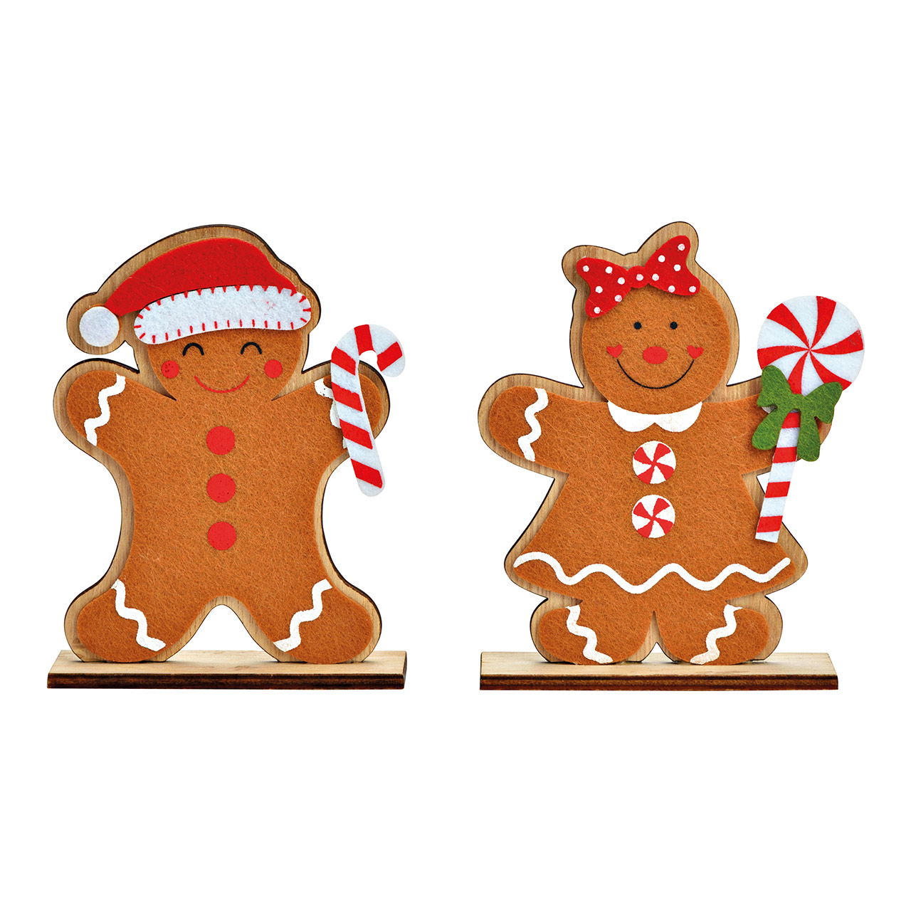 Stand gingerbread figure made of felt, brown wood 2-fold, (W/H/D) 10x13x4cm