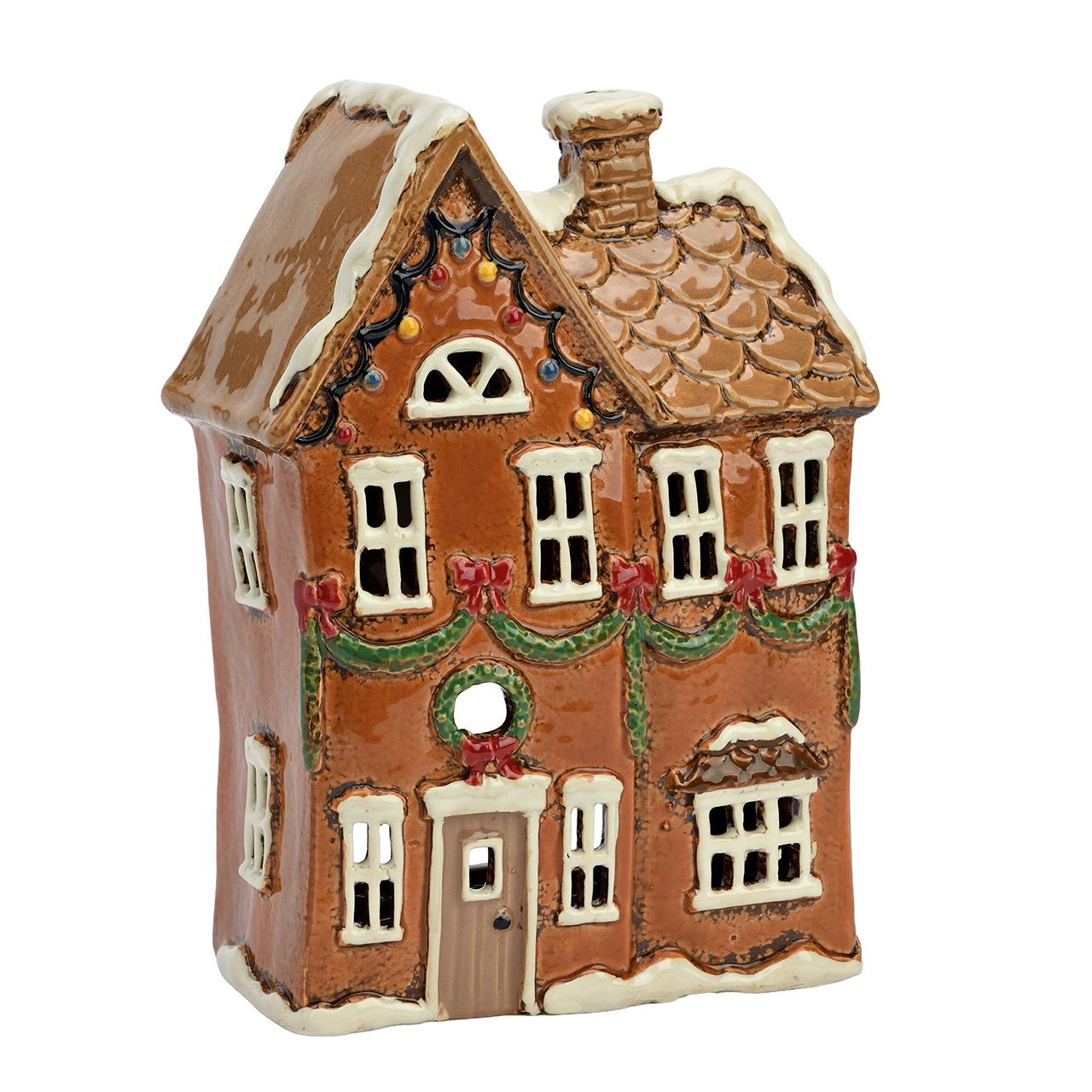 Windlicht Haus Weihnachts Dekor aus Steingut Braun (B/H/T) 15x21x8cm Windlicht Haus Weihnachts Dekor aus Steingut Braun (B/H/T) 15x21x8cm