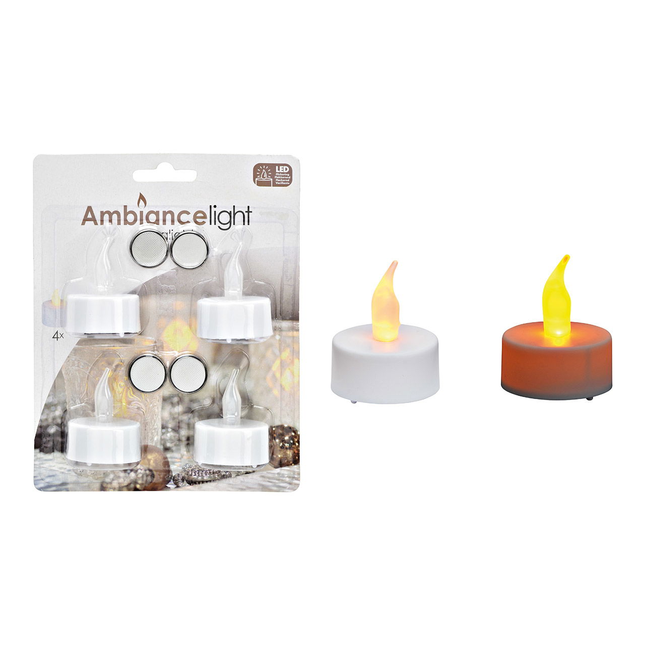 Teelichter Set LED Flackernd, mit Timer, 4X CR2032 3V inkl. 4-er Set, aus Kunststoff weiß Ø3,8cmx1,8cm