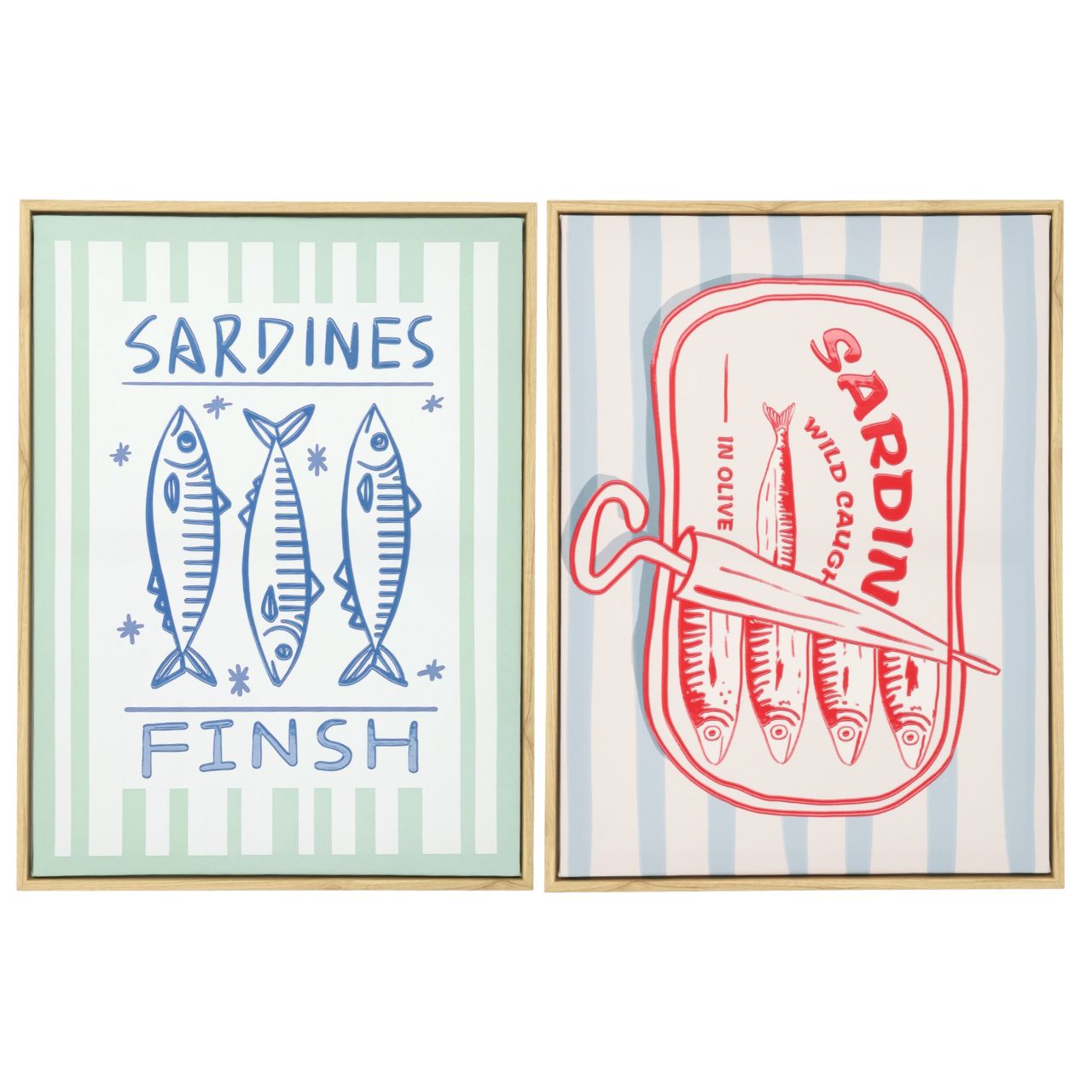 Tableau mural sur châssis en bois « Sardines », bleu/rouge, assortiment de 2 modèles (L/H/P) 30 x 40 x 2 cm poster, prints, fisch, sardinen, konservendose