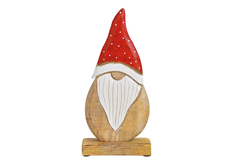 Gnome made of mango wood natural, red, white (w/h/d) 13x27x5cm