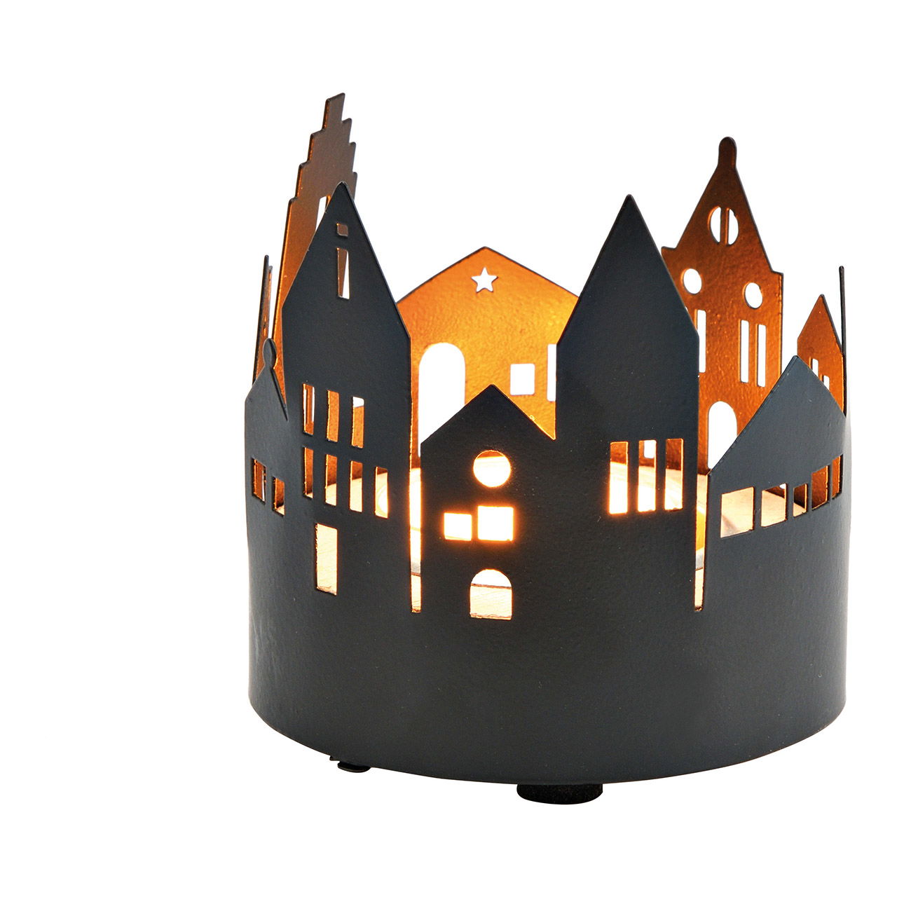 Tealight holder house made of metal, black wood (W/H/D) 7x7x7cm