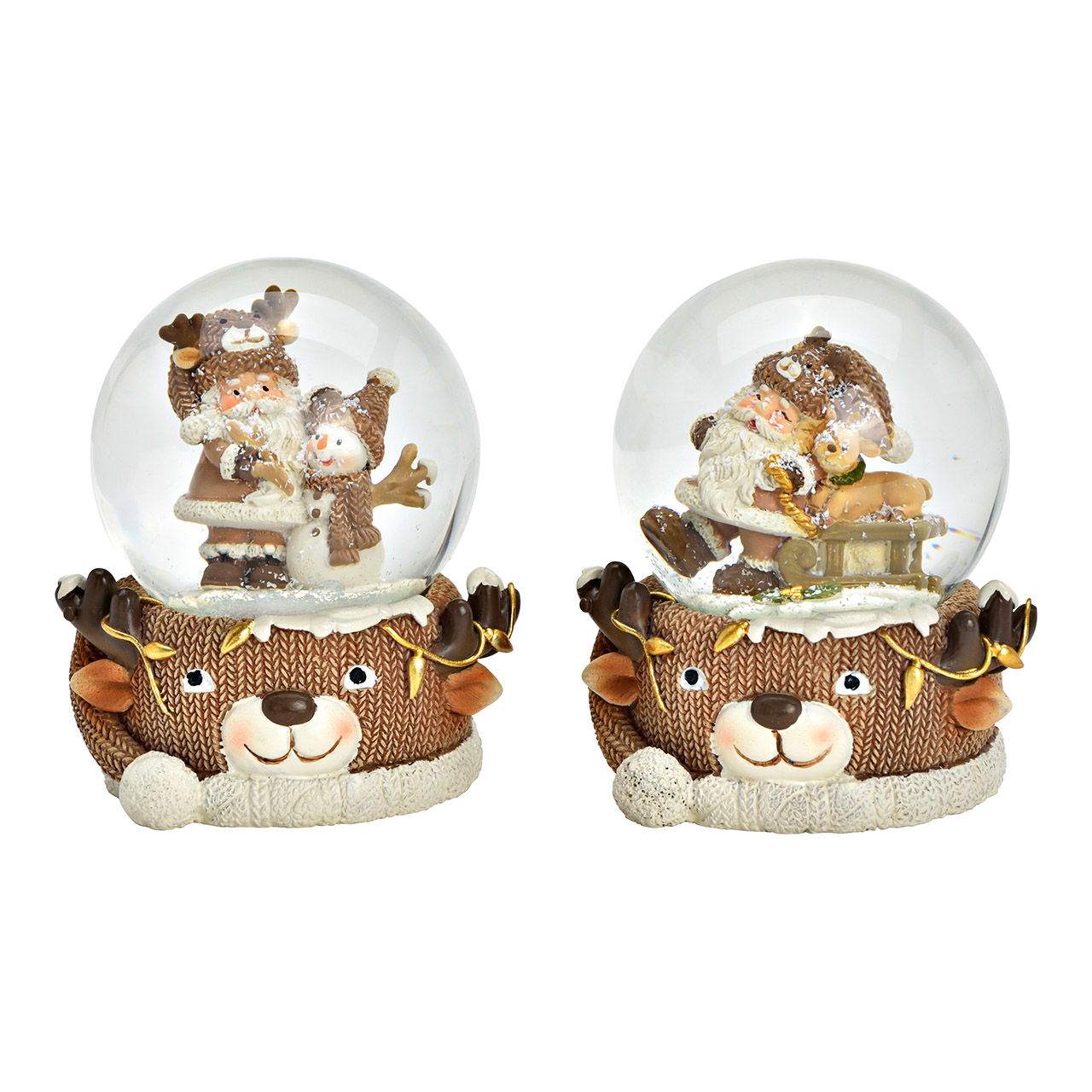 Schneekugel Bär mit Nikolaus Dekor aus Poly/Glas, 2-fach, Braun (B/H/T) 8x9x7cm