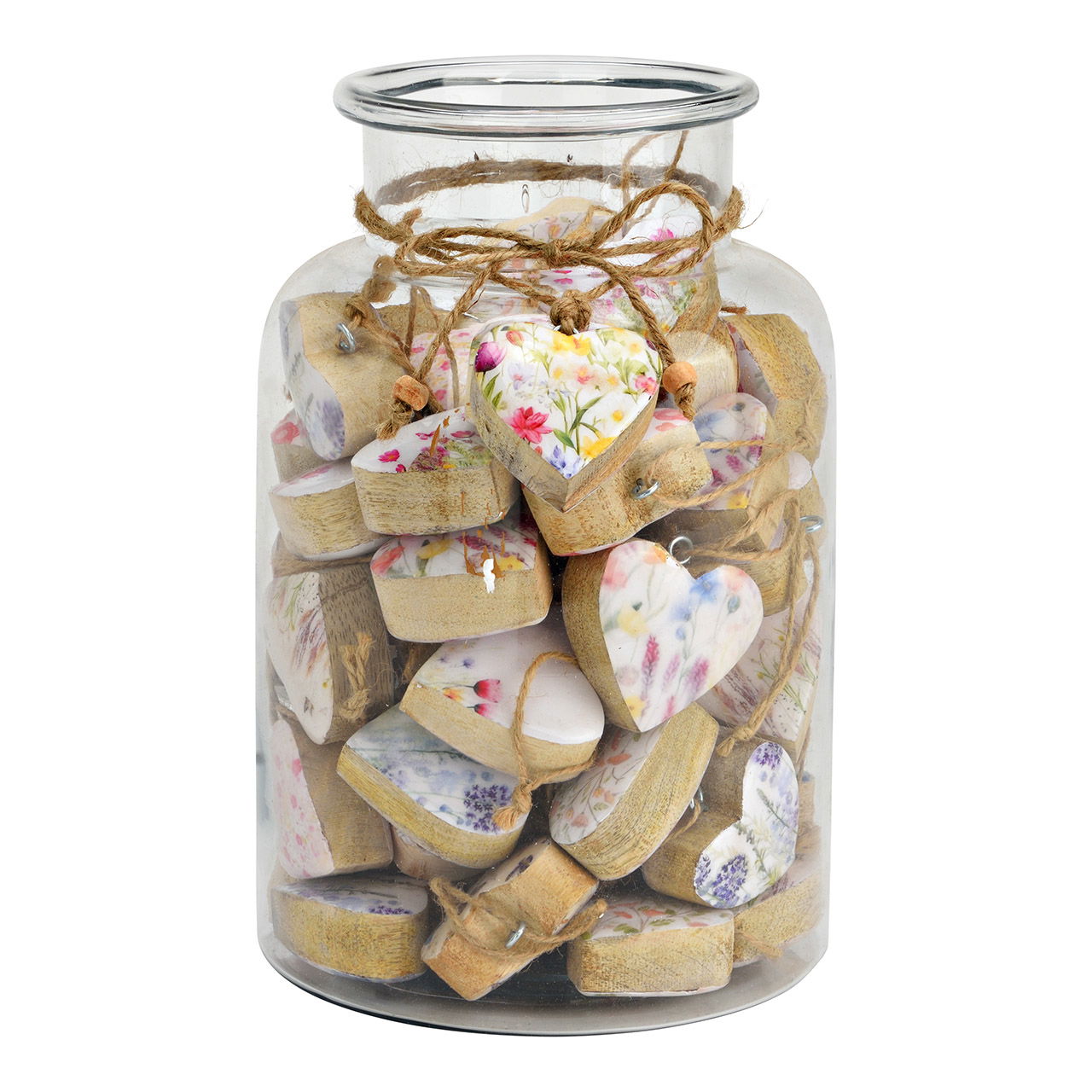 Hanger hart bloemdecoratie van mangohout, 9-voudig, naturel (B/H/D) 5x5x2cm 60st. in pot Zubehor, Schmuck, Medaillon, Anhänger