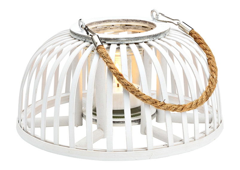 Lanterna in legno con lanterna in vetro bianca (L/H/D) 25x14x25cm