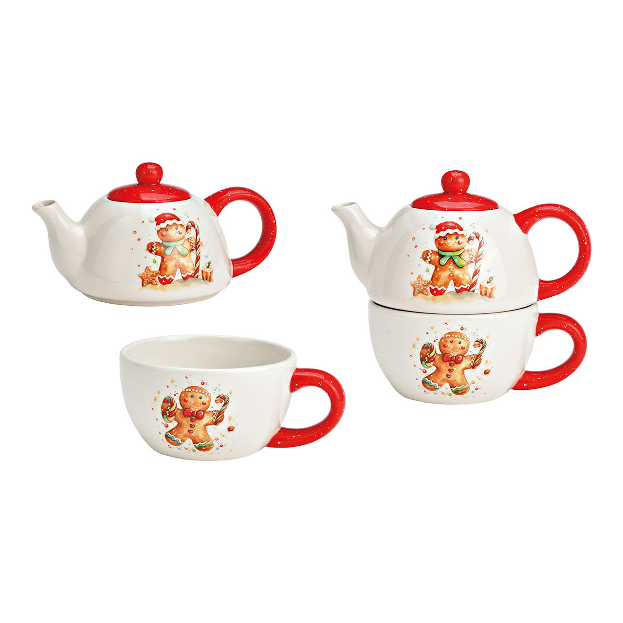 Theepot set peperkoek figuurtje set van 2, keramiek (B/H/D) 18x16x12cm