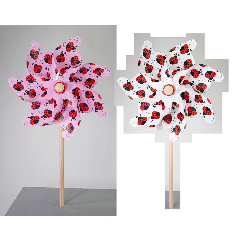 Moulin à vent coccinelle, 2 motifs assortis, plastique, 31x15x75cm, 1 pc, rose-blanc Essen, Süßigkeiten