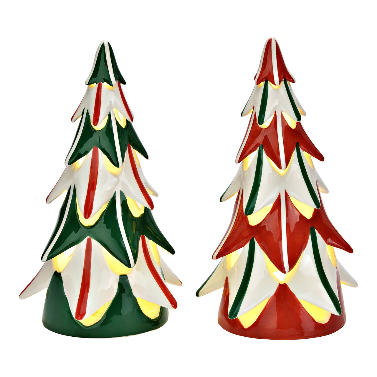 Statuetta dell'albero di Natale con LED in ceramica, 2 pieghe, rosso/verde (L/H/D) 12x21x12cm Funzionamento a batteria 2xLR44 non inclusa Statuetta dell'albero di Natale con LED in ceramica, 2 pieghe, rosso/verde (L/H/D) 12x21x12cm Funzionamento a batteria 2xLR44 non inclusa