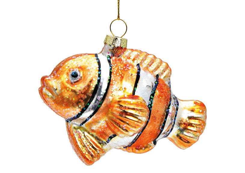 Pesce pagliaccio appeso di Natale di vetro arancione (w/h/d) 10x7x5cm