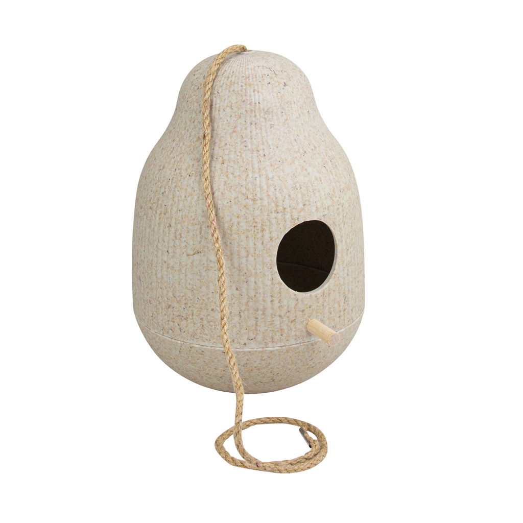 Vogelhaus Kokon, Reisspreu/Kunststoff, 18×25cm, 1 Stck, natur, @ Seil, Tasche