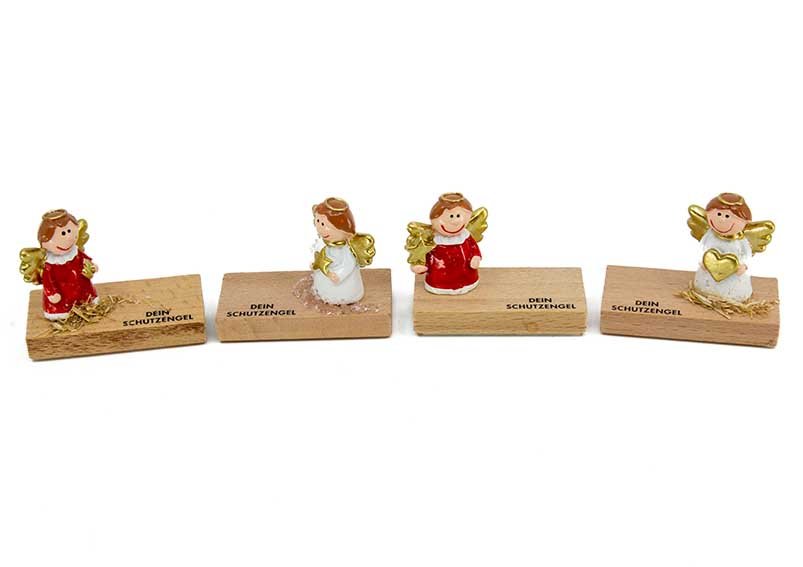 Guardian angel with wings on wooden board, for gluing plastic, wood colorful 4-fold, (W/H/D) 5x4x2cm